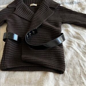 Intrend Ribbed Knit Shawl Collar Cardigan — Deep Brown